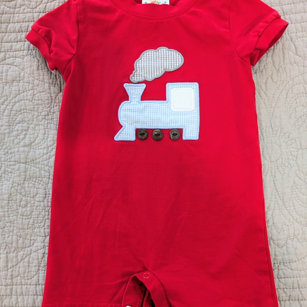 Busy Bees smocks Train Baby Romper. Size 9 months